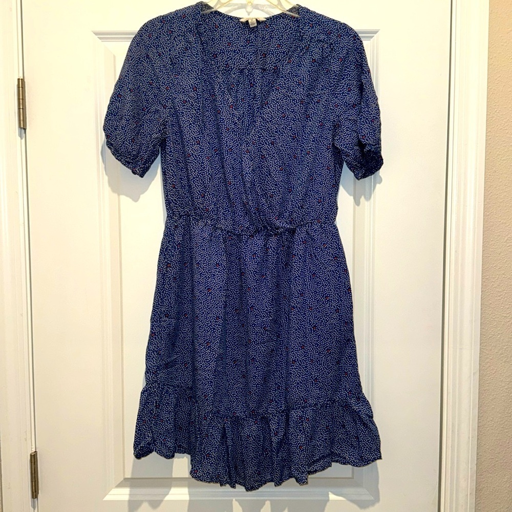 Lucky Brand 🍀 Women’s Blue With White/Red Polka Dots Casual Summer Dress Size M